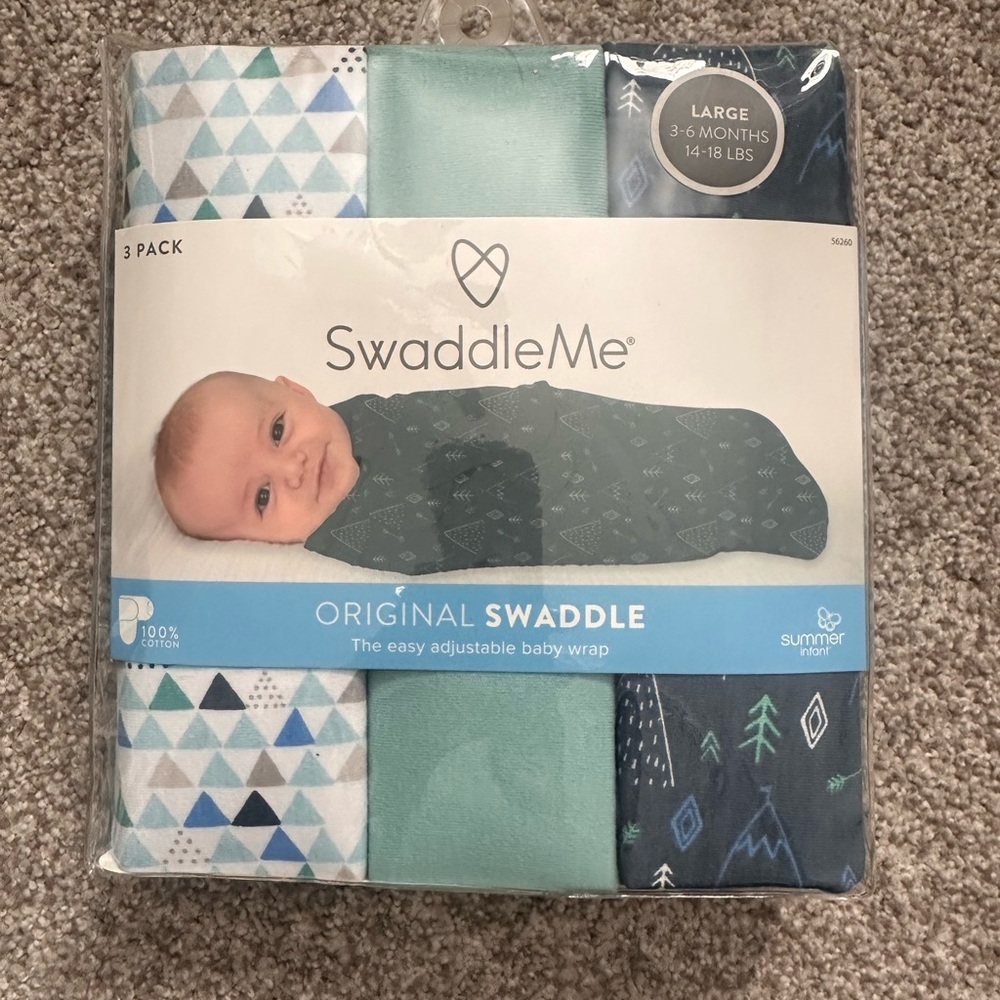 SwaddleMe Original Swaddle 3-Pack (3–6 Months) Blue/Teal/Navy NWT